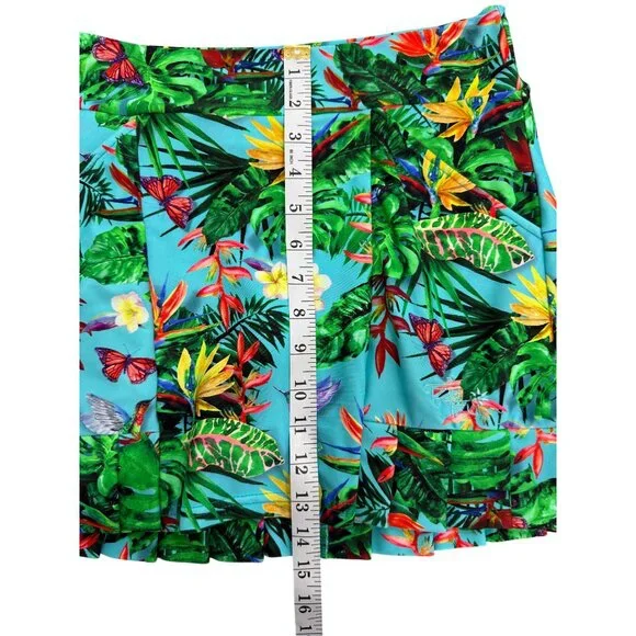 Tzu Tzu Tropical Skort Pleated-Hem Blue Green Butterfly Floral USA Womens Size S - Picture 5 of 5